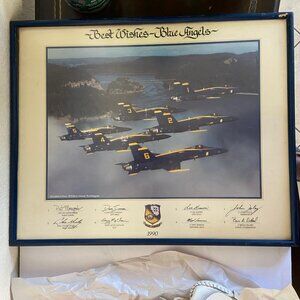 1990 Blue Angels Framed & Matted Picture Signed 20.5" x 16.5" Deception Pass